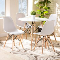 Baxton Studio AY-PC01-White-5PC Dining Set Jaspen Modern and Contemporary White Finished Polypropylene Plastic and Oak Brown Finished Wood 5-Piece Dining Setd